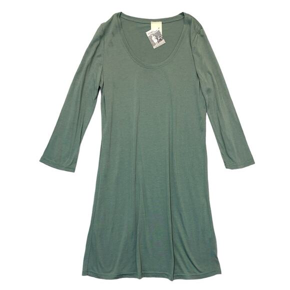 Sage Green Scoop Neck T-shirt Dress rayon spandex lightweight travel Size Large - Picture 9 of 9